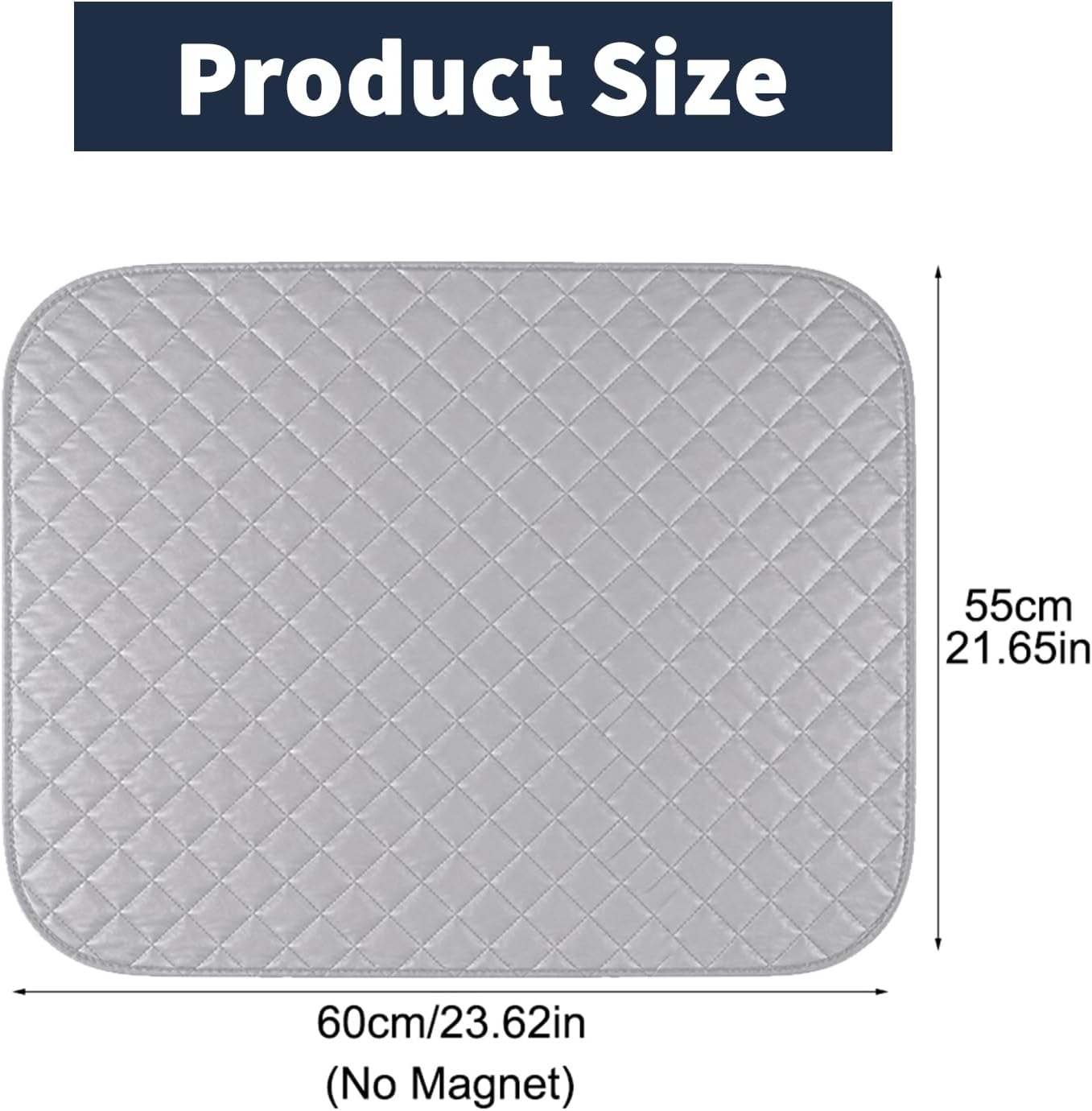 Diagramm zeigt die Produktgröße der grauen, gesteppten Matte mit 60x55 cm.