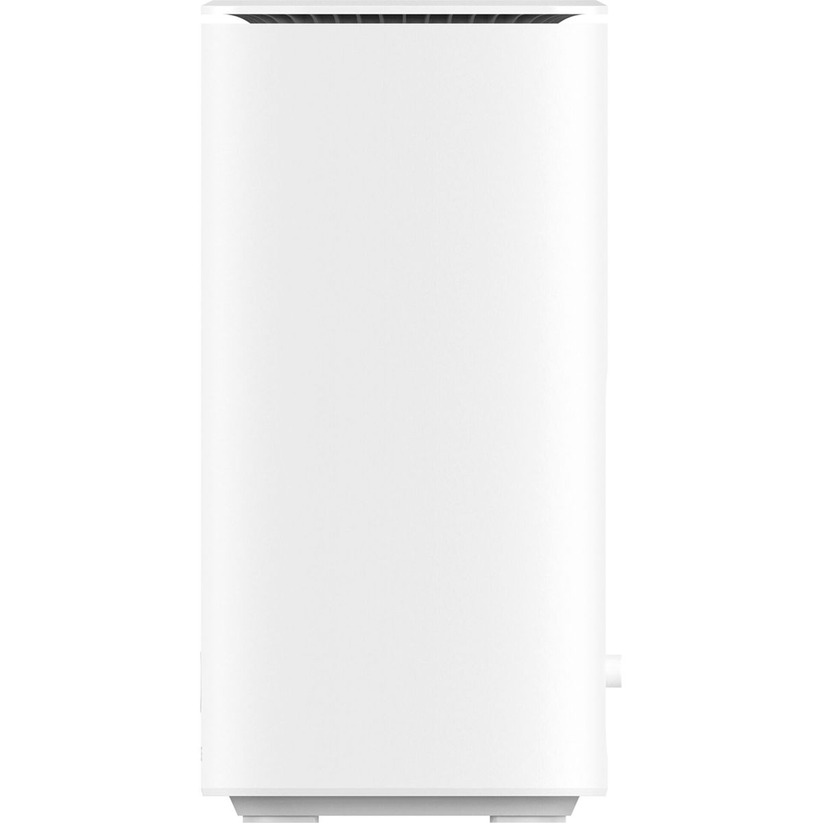 Un purificador de aire blanco y delgado con diseño minimalista sobre fondo blanco.