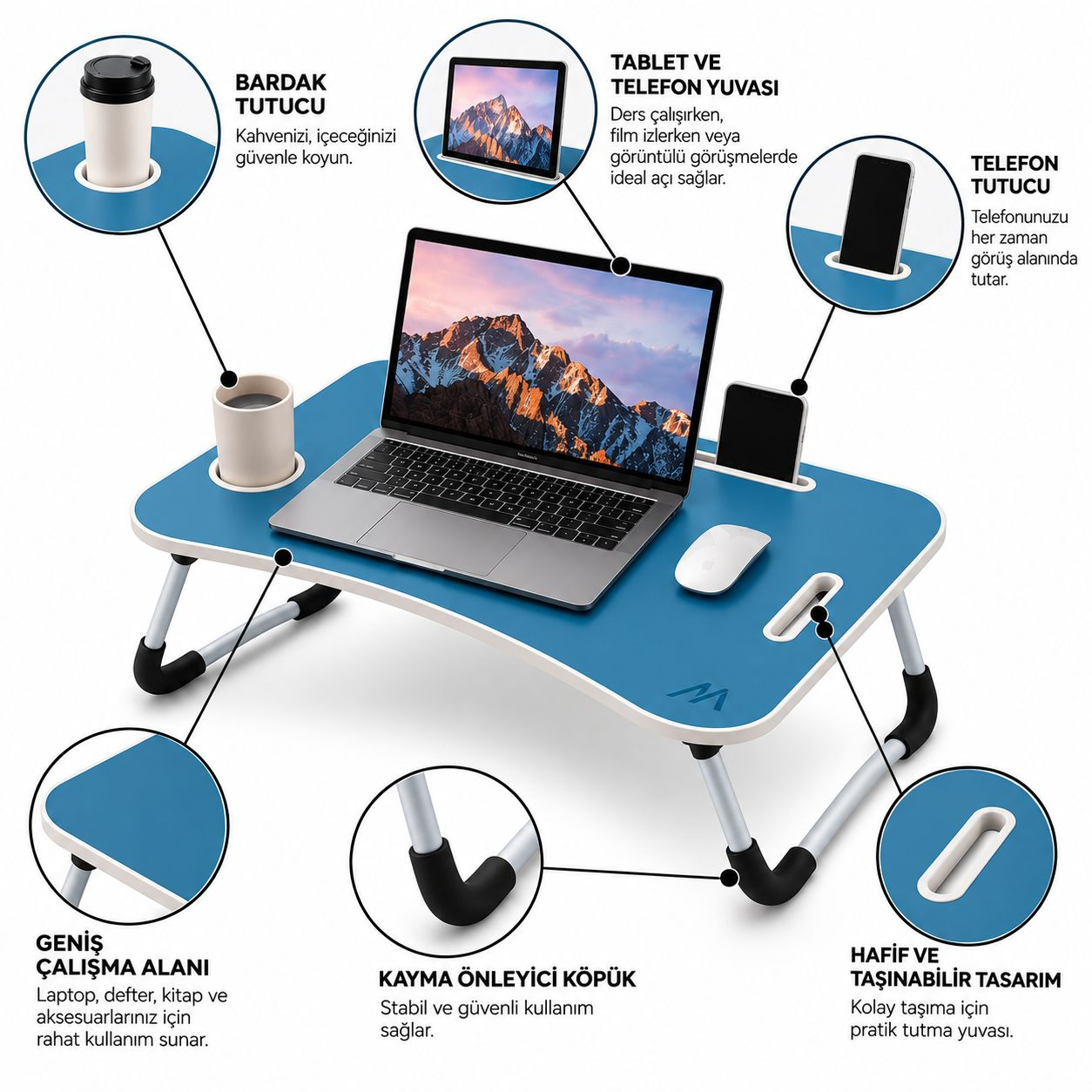 MUITOMAS Katlanabilir Bardaklıklı Laptop Sehpası