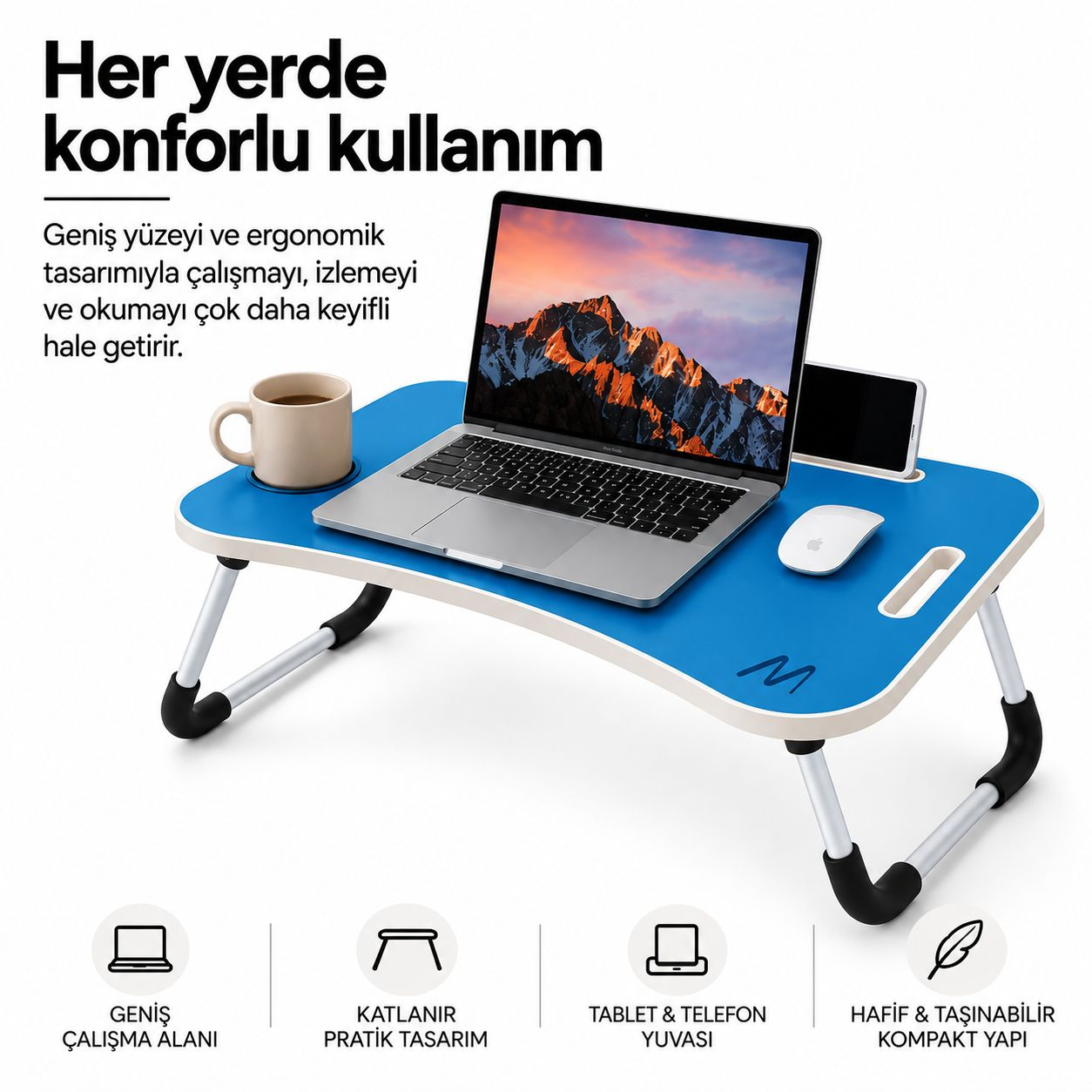 MUITOMAS Katlanabilir Bardaklıklı Laptop Sehpası