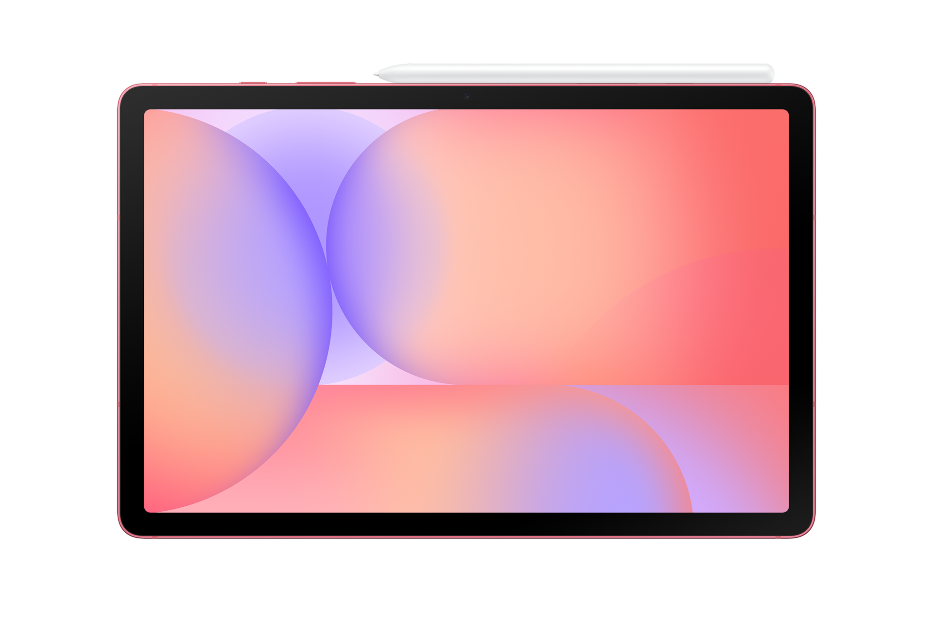 Ein pinkfarbenes Tablet mit hellem Hintergrund und einem weißen Stift oben.