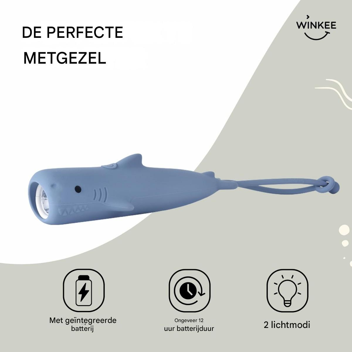 Blaue Haifisch-Taschenlampe mit integrierter Batterie, 12 Stunden Laufzeit und zwei Lichtmodi.