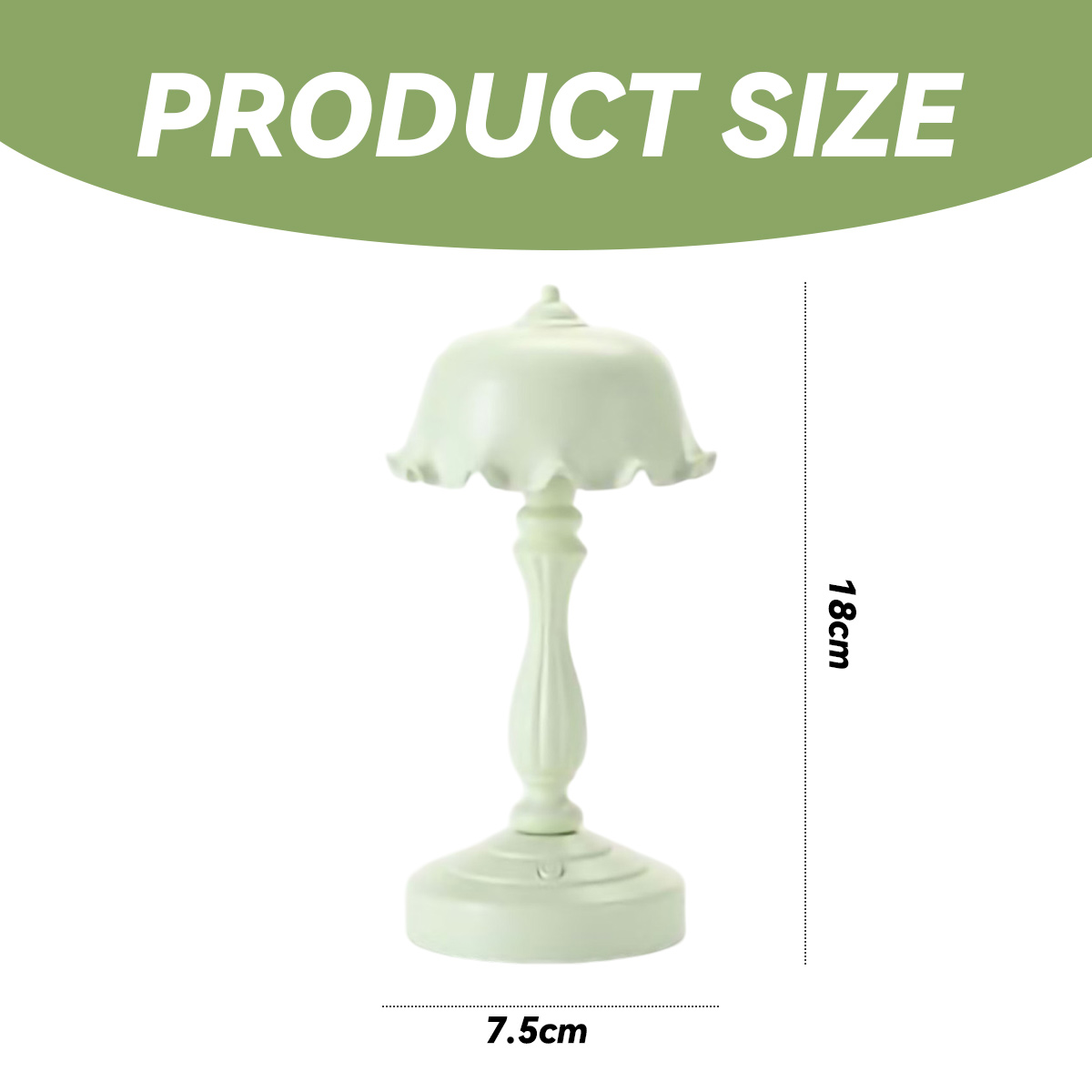 Eine grüne Tischlampe mit den Maßen 18cm Höhe und 7.5cm Breite.