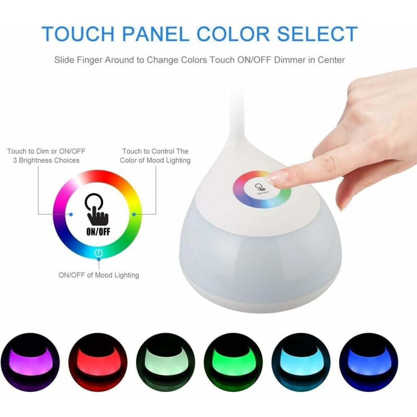 Hand berührt Touch-Bedienfeld einer farbwechselnden Lampe.