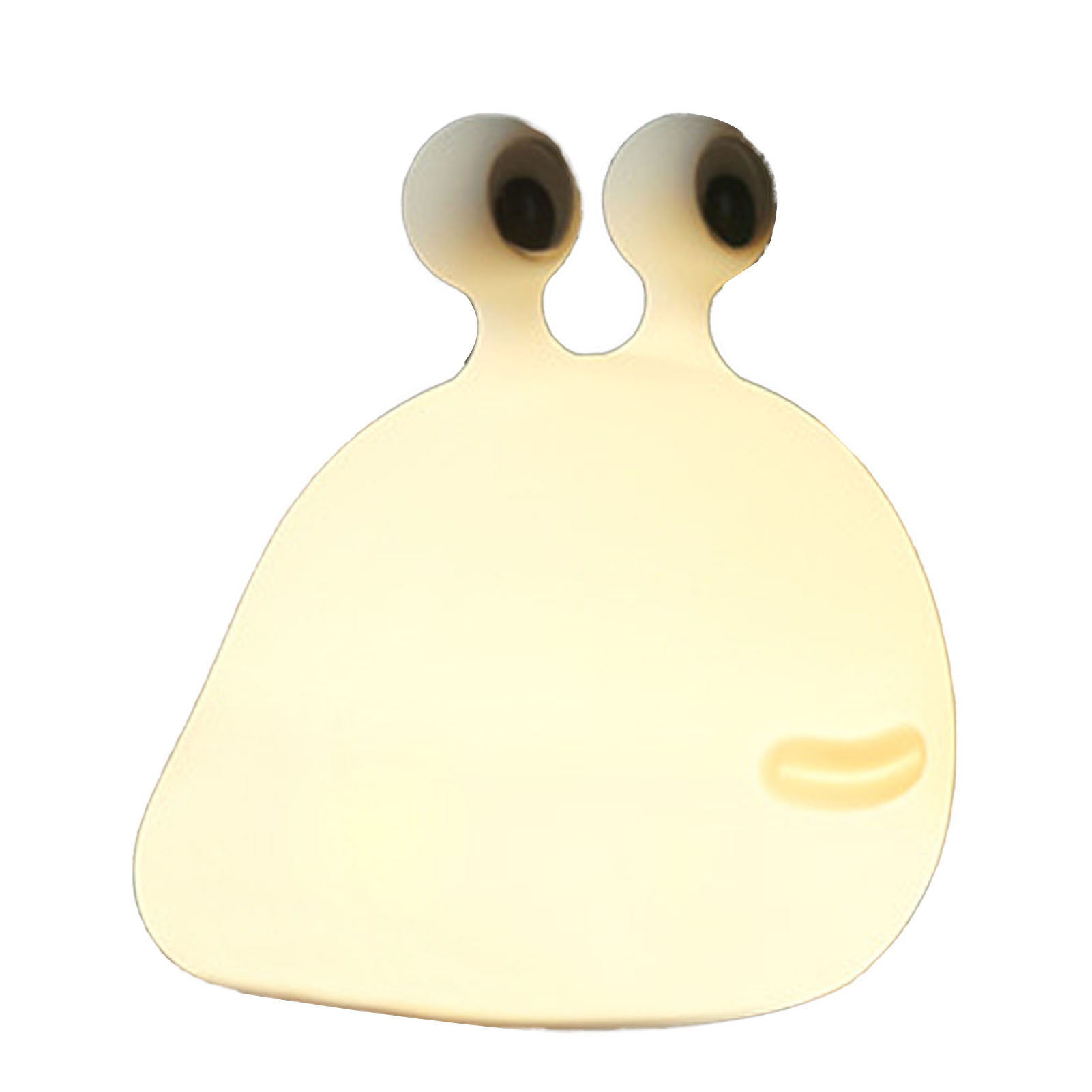 Eine weiße, cartoonartige Figur mit zwei großen Augen auf Stielen und einem kleinen Lächeln auf weißem Hintergrund.