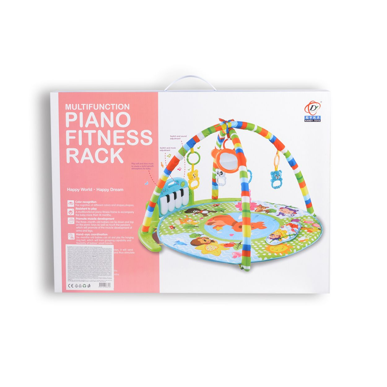 Box für Multifunktions-Klavier-Fitness-Gestell mit buntem Spielbogen und Decke.