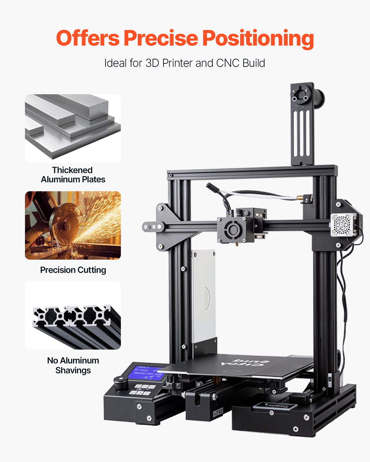Un marco de impresora 3D con placas de aluminio, corte de precisión y perfiles limpios sin virutas.