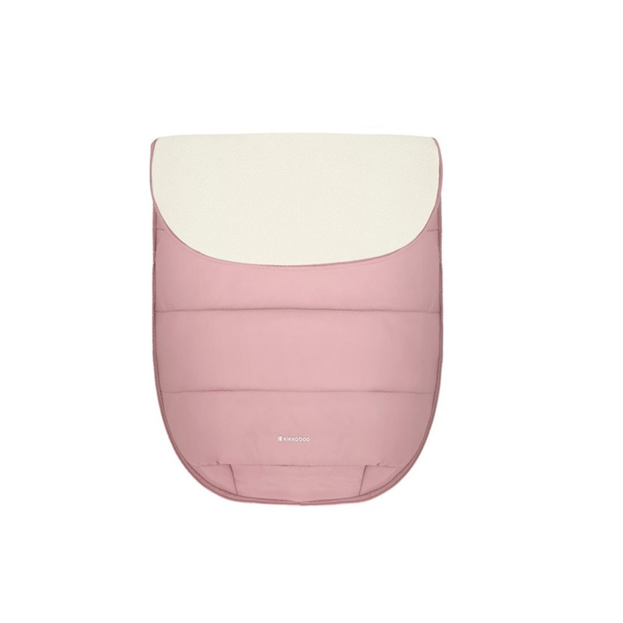 Rosa gesteppter Babysack mit weißem Klappdeckel auf weißem Hintergrund.