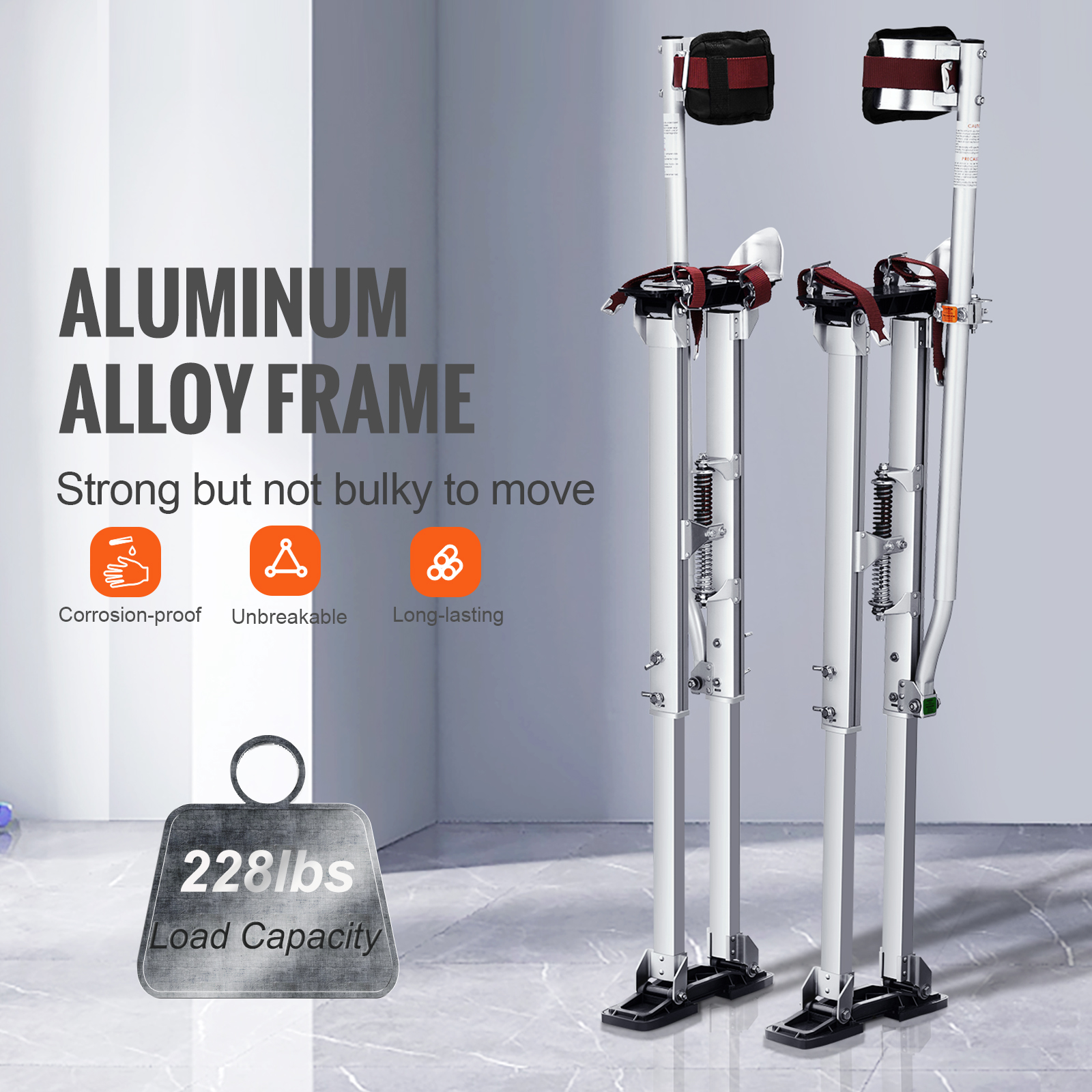 Zancos de aluminio con capacidad de carga de 228 lbs, resistentes y duraderos.