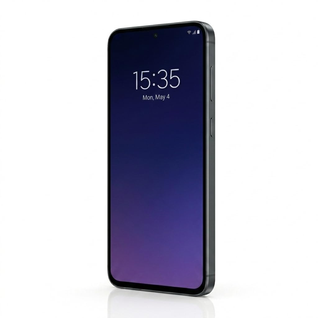 Uno smartphone nero su sfondo bianco mostra l'ora 15:35 e la data lunedì 4 maggio sullo schermo.