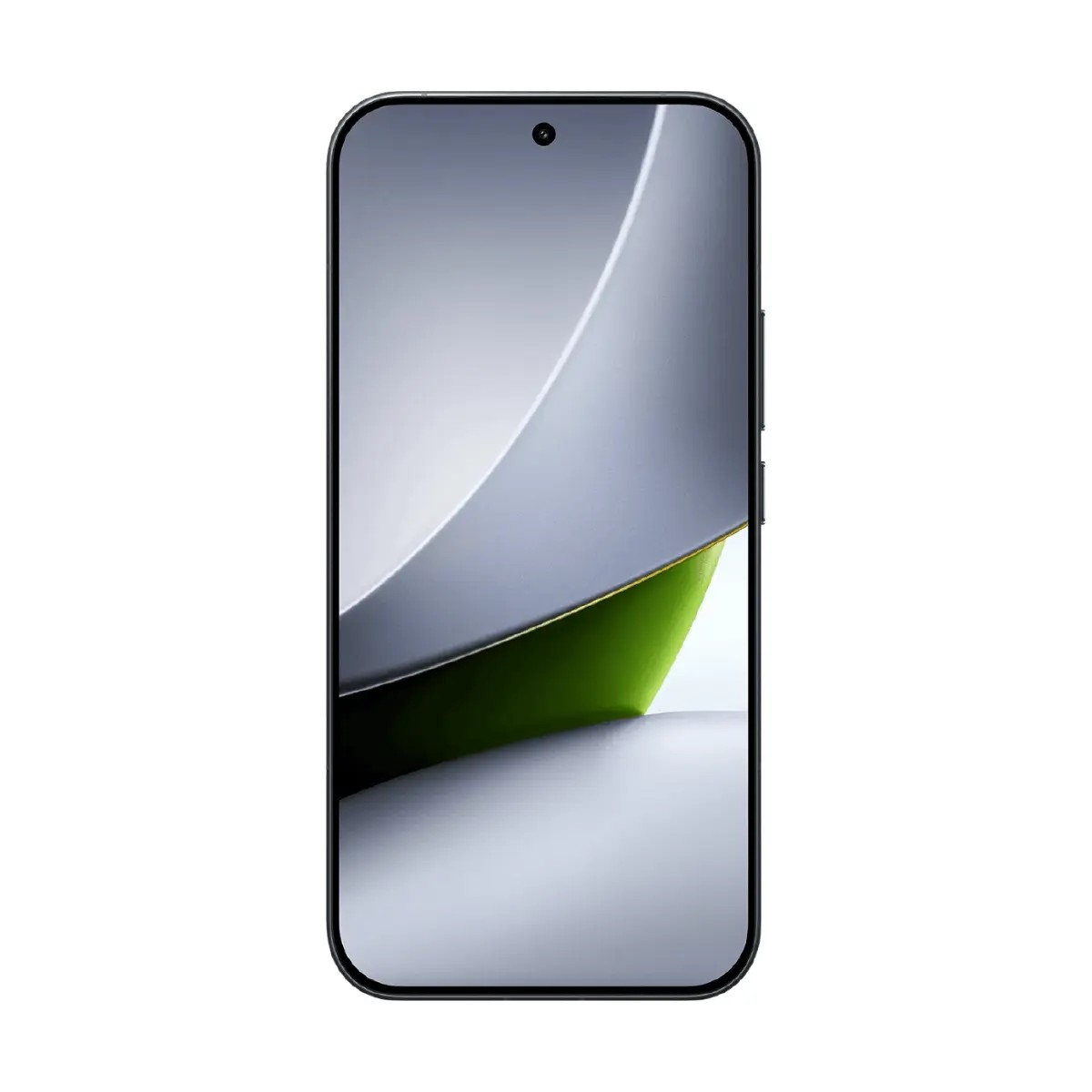 Un teléfono inteligente con esquinas redondeadas y un gráfico abstracto moderno en la pantalla sobre fondo blanco.