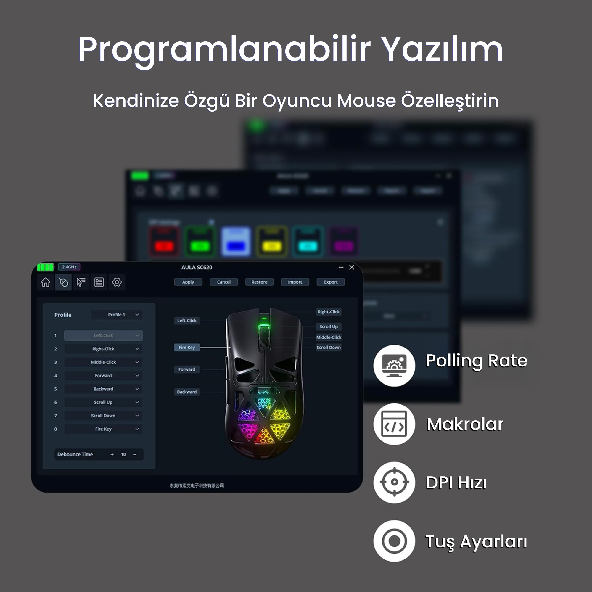 AULA SC620 PAW3311 12000 DPI 1000Hz Tri-Mode Kablolu ve Kablosuz Gaming Mouse Beyaz