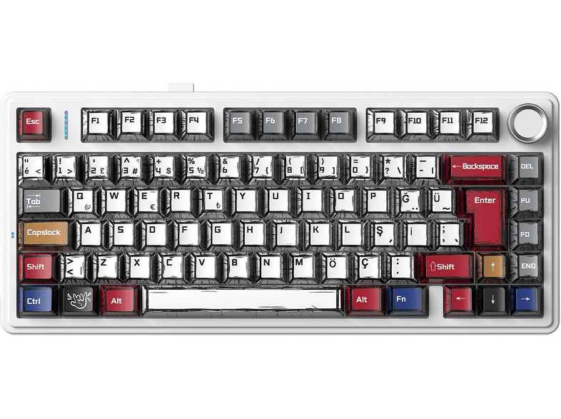 AULA F75 Mekanik RGB TKL GrayWood V4 Switch Makrolu Hot Swap Türkçe Q Comic Kablosuz Klavye Beyaz