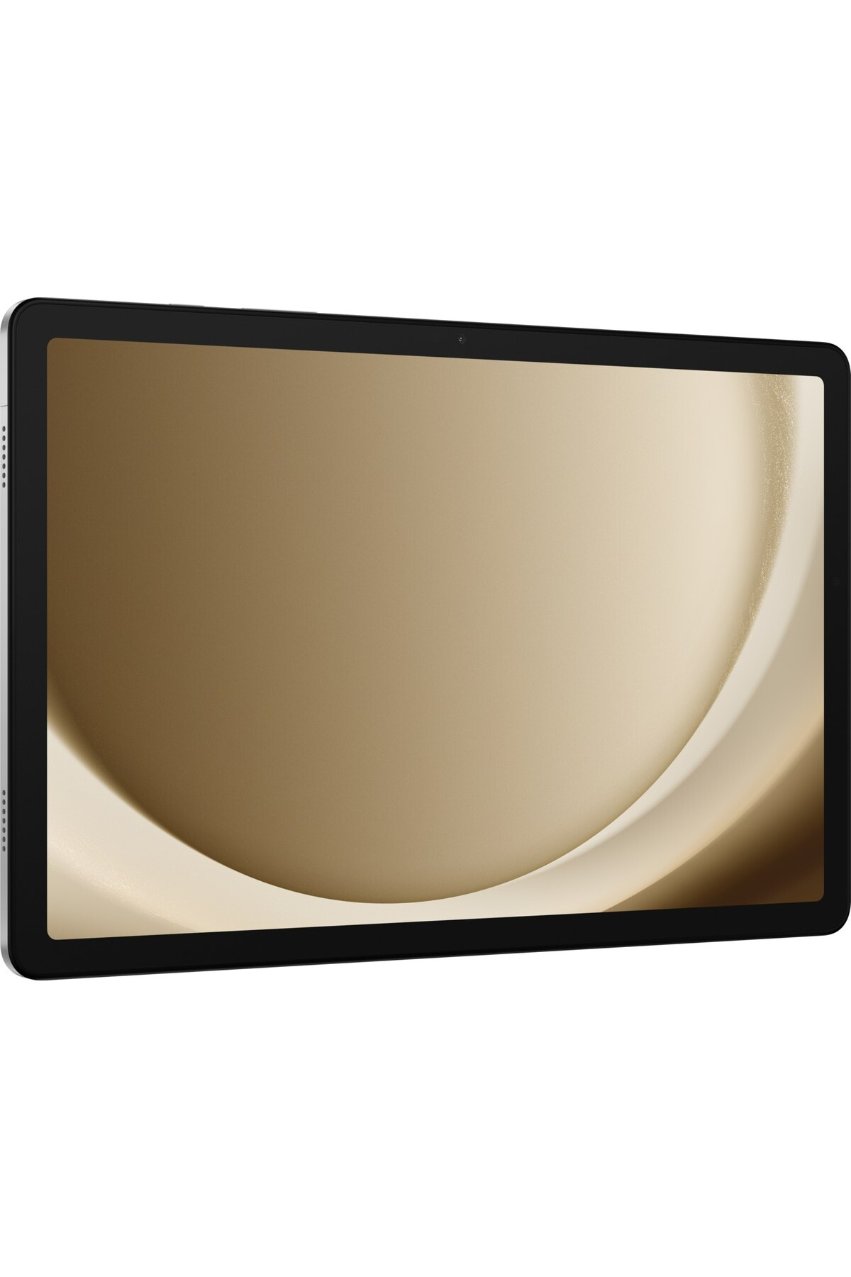 Beyaz arka plan üzerinde açık kahverengi ekran arka planına sahip siyah bir tablet.