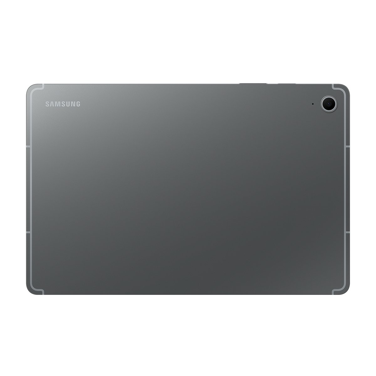 Bir Samsung tabletin gri arkasında tek bir kamera ünitesi ve marka logosu görülüyor.