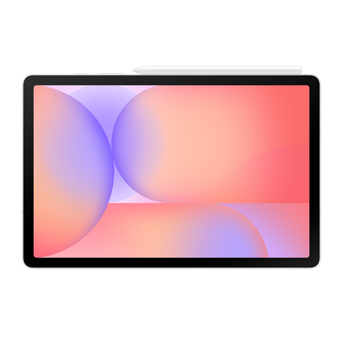 Kalemli beyaz bir tablet, ekranda soyut renkli bir arka plan gösteriyor.