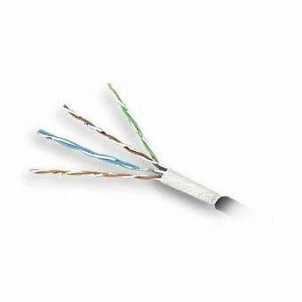 Biały kabel ethernetowy z czterema odsłoniętymi parami skręconych przewodów w kolorze niebieskim, brązowym, pomarańczowym i zielonym.