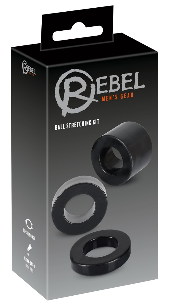 Schwarze Box eines Rebel Men's Gear Ball Stretching Kits mit drei schwarzen Ringen.