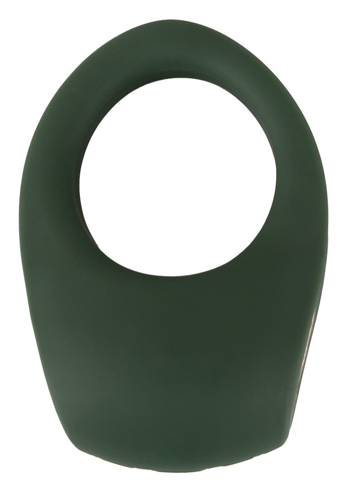 Ein dunkelgrüner, ovaler Wellness-Ring mit einer runden Öffnung vor weißem Hintergrund.