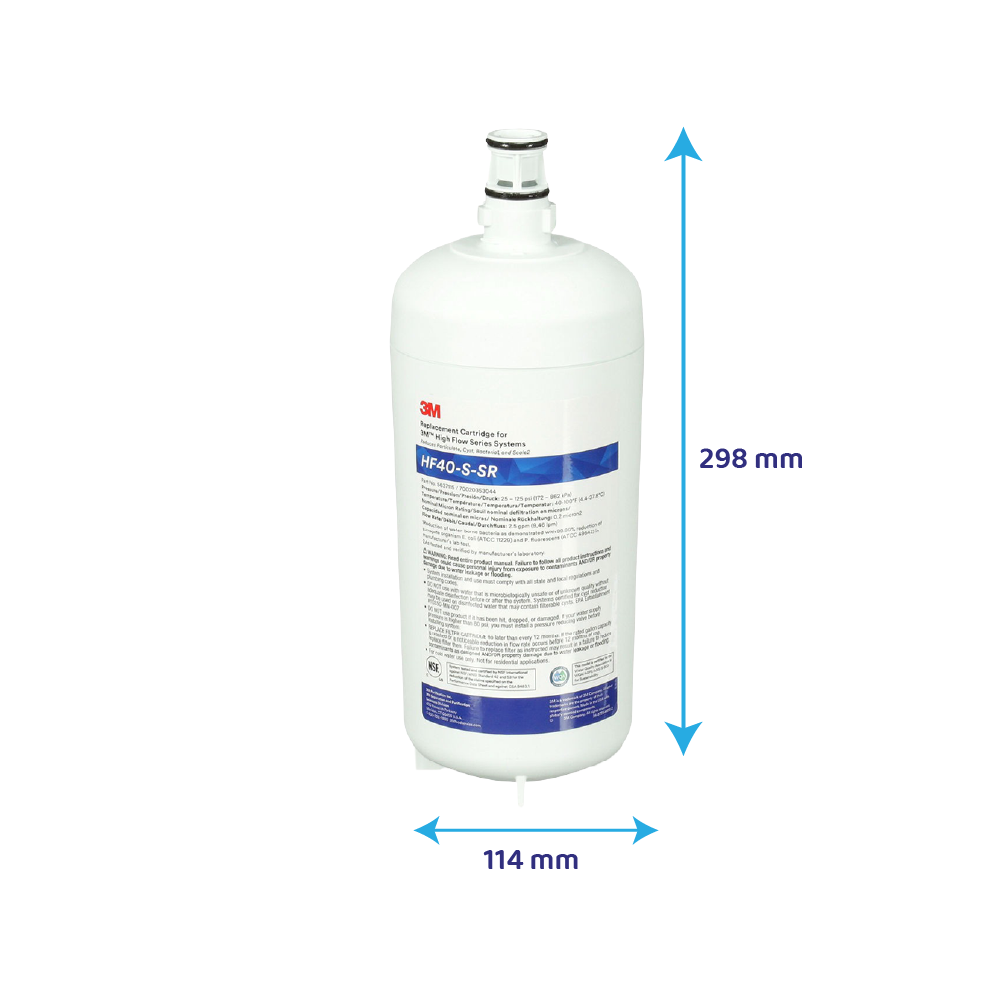 Cartuccia di ricambio 3M HF40-S-SR con dimensioni di 298 mm di altezza e 114 mm di larghezza.