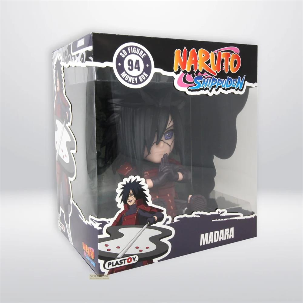 Figura de Madara Uchiha de Naruto Shippuden empaquetada en una caja de coleccionista.