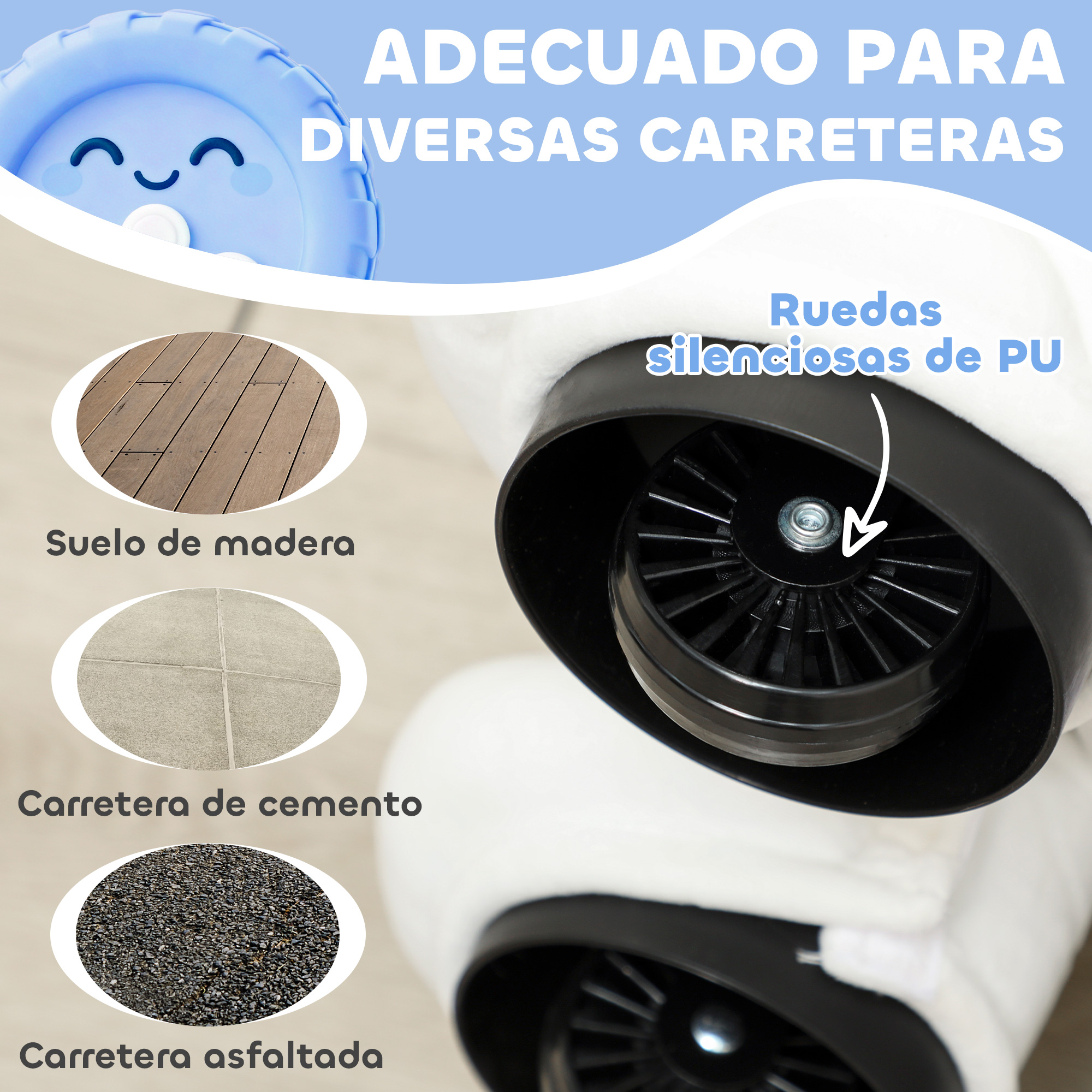Ruedas silenciosas de PU negras para diversas superficies como madera, cemento y asfalto.