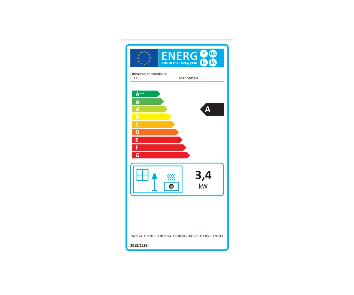 Universal Innovations LTD Manhattan enerji verimliliği etiketi, A sınıfı ve 3,4 kW.