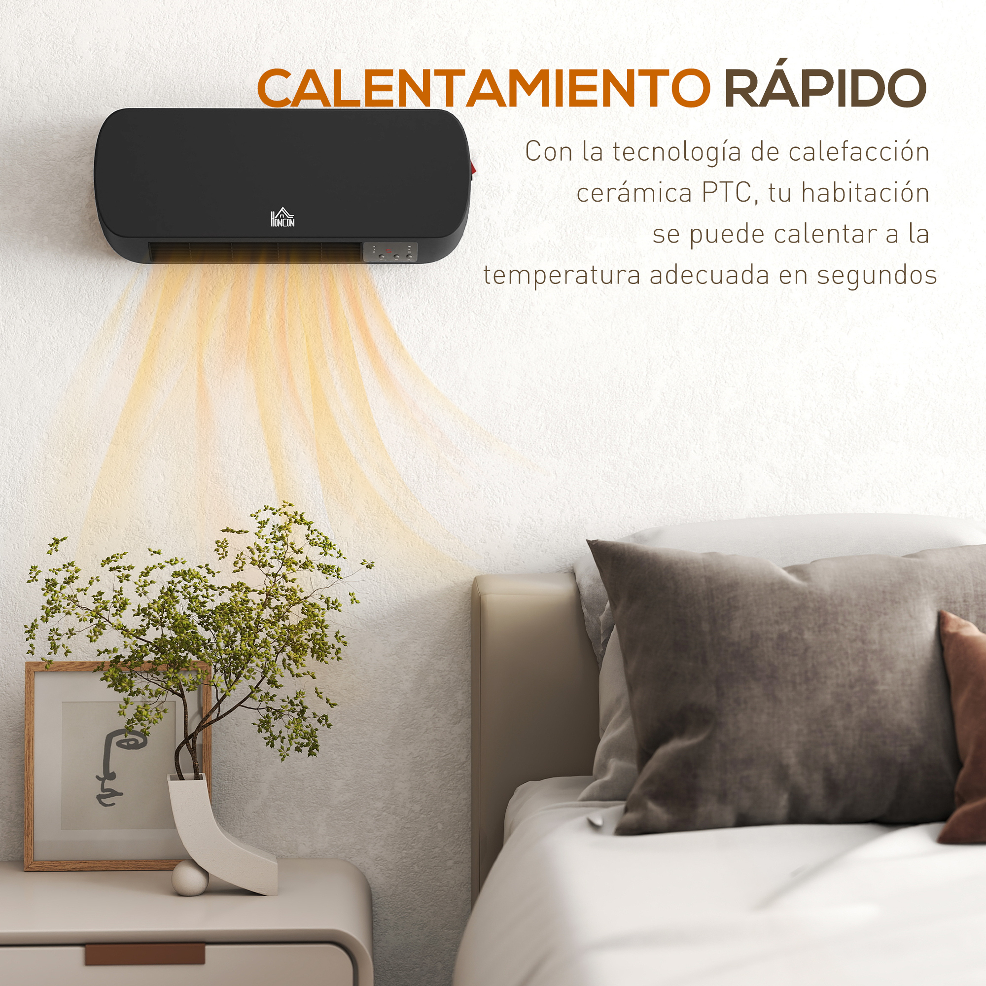 Calefactor de pared calienta la habitación con aire cálido.