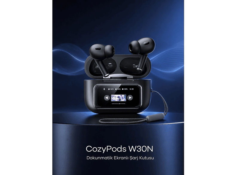 REMAX Cozypods W30N Akıllı LCD Dokunmatik Ekranlı Anc+Enc Tws Bluetooth 5.4 W30N Kablosuz Kulak İçi Kulaklık Siyah