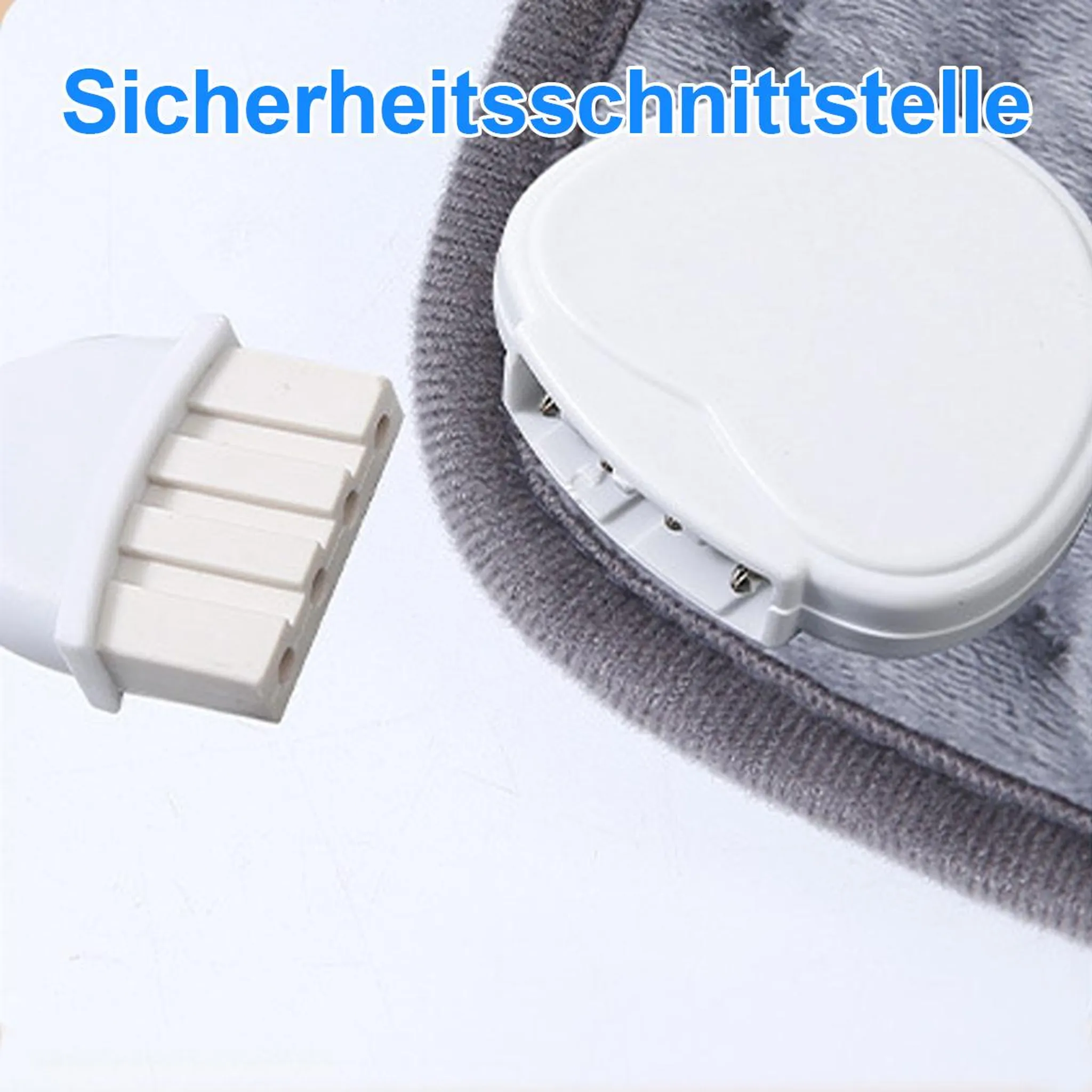 Sicherheitsschnittstelle mit einem weißen Steckverbinder und einer grauen Textur.