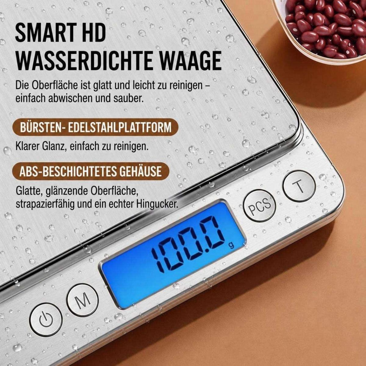 YEMASTER 0,1g Präzisions 3000g LED-Tara Edelstahl USB-C Digital Küchenwaage (Max. Tragkraft: 3000 g