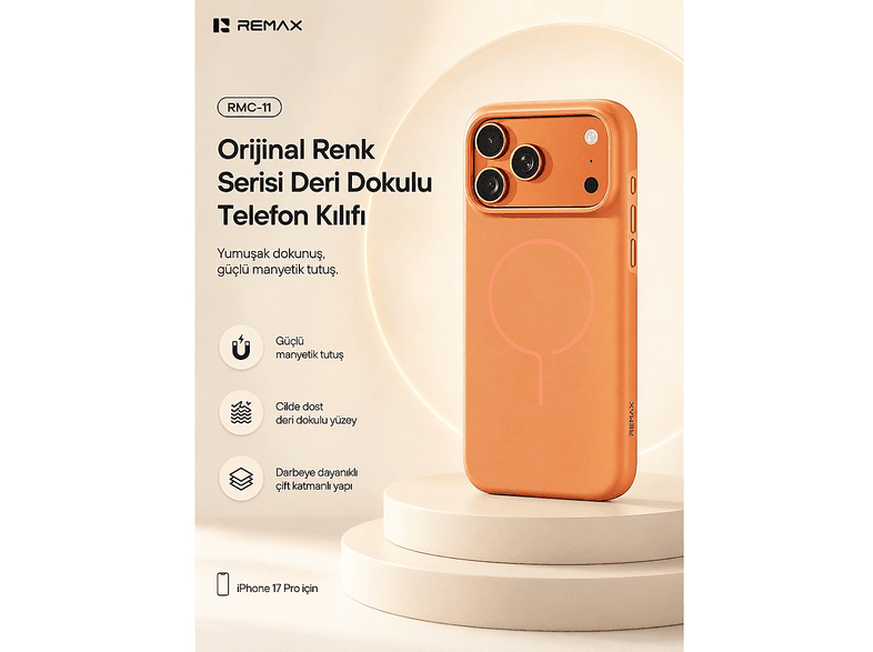 REMAX Originalcolor Apple iPhone 17 Pro Magsafe Uyumlu Metal Tuşlu Premium RMC-11 Telefon Kılıfı Turuncu