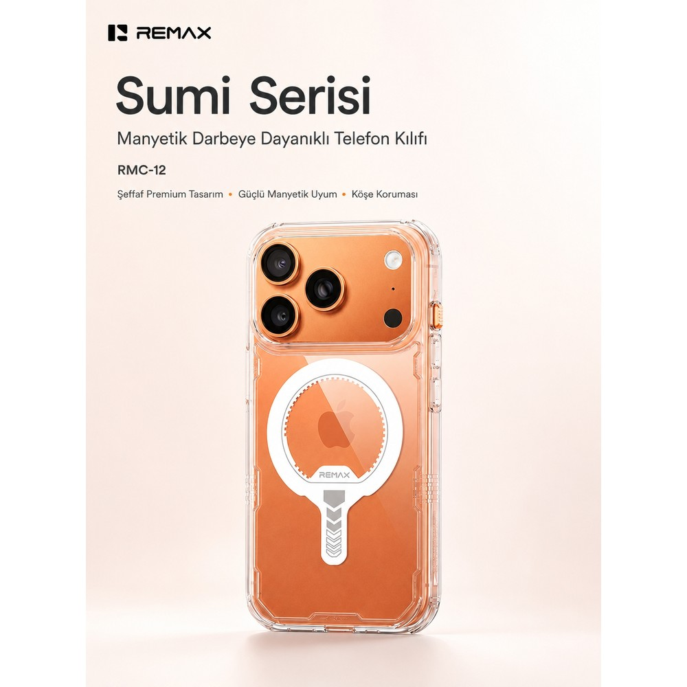 Turuncu akıllı telefon için manyetik halkalı şeffaf koruyucu kılıf.