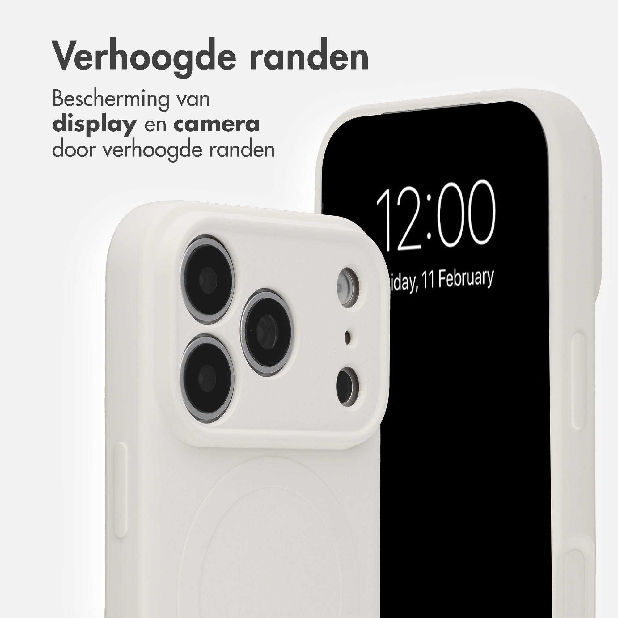 White smartphone case with raised edges for display and camera protection.