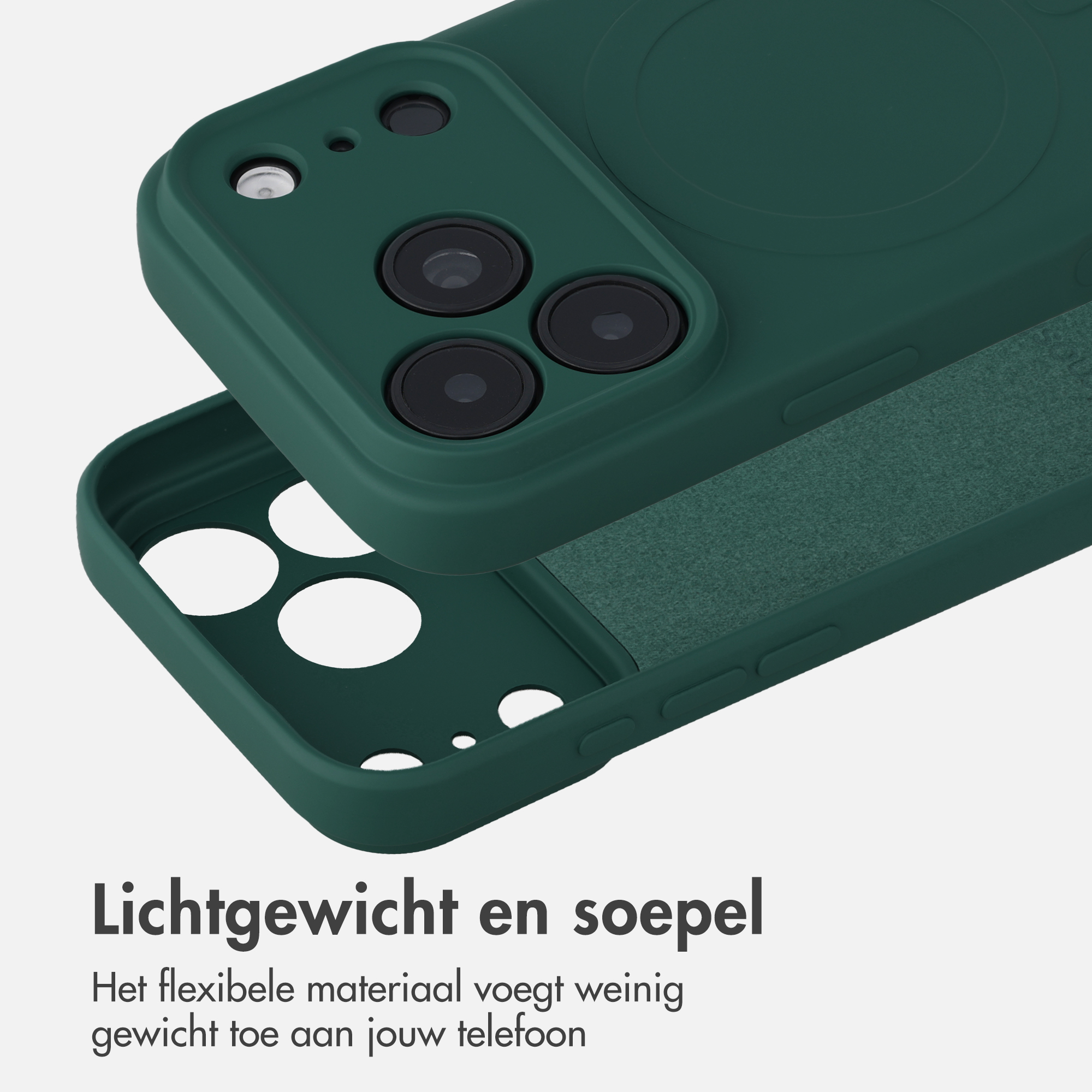 A dark green smartphone case shown from the back and inside against a white background.