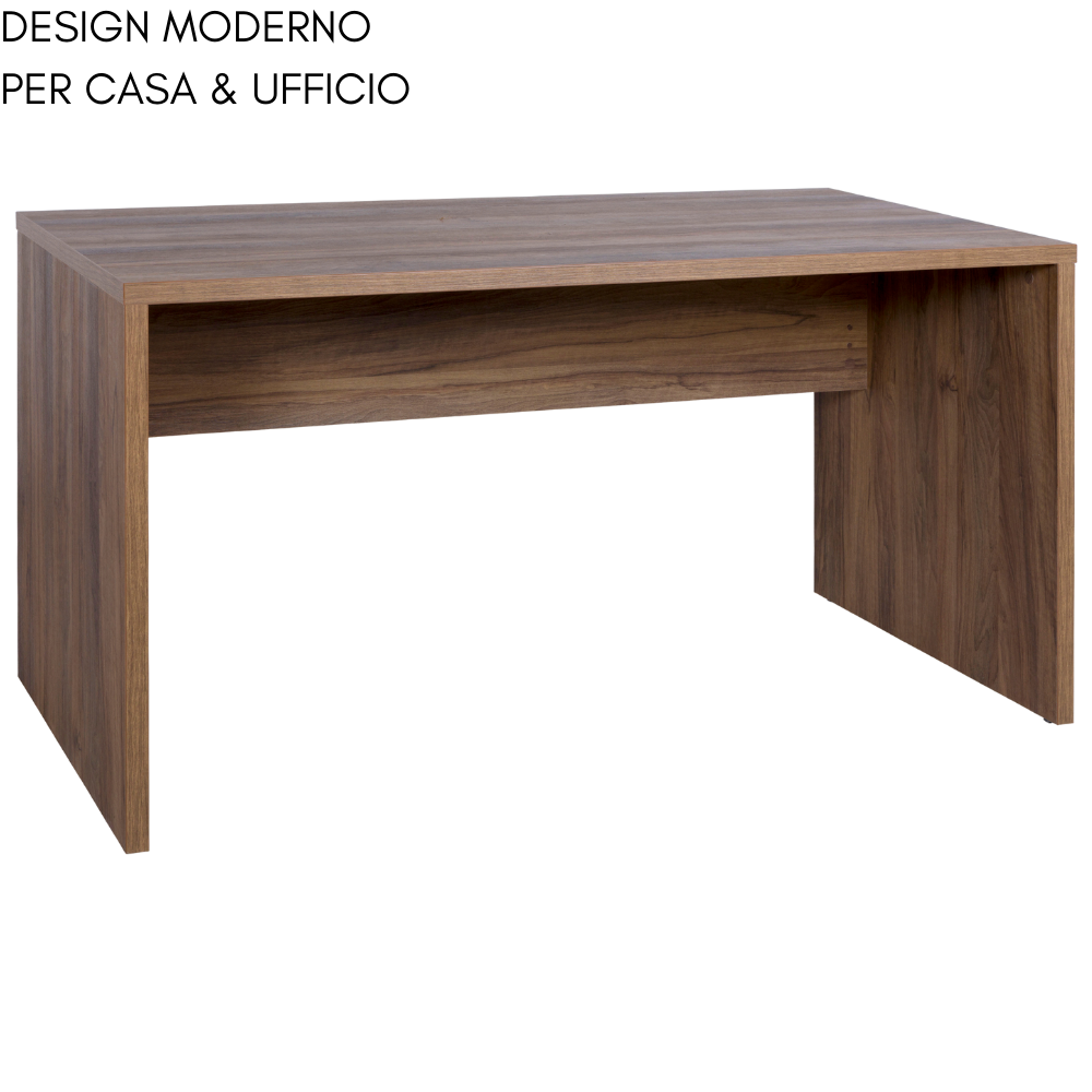 Scrivania moderna in legno con venature su sfondo bianco.