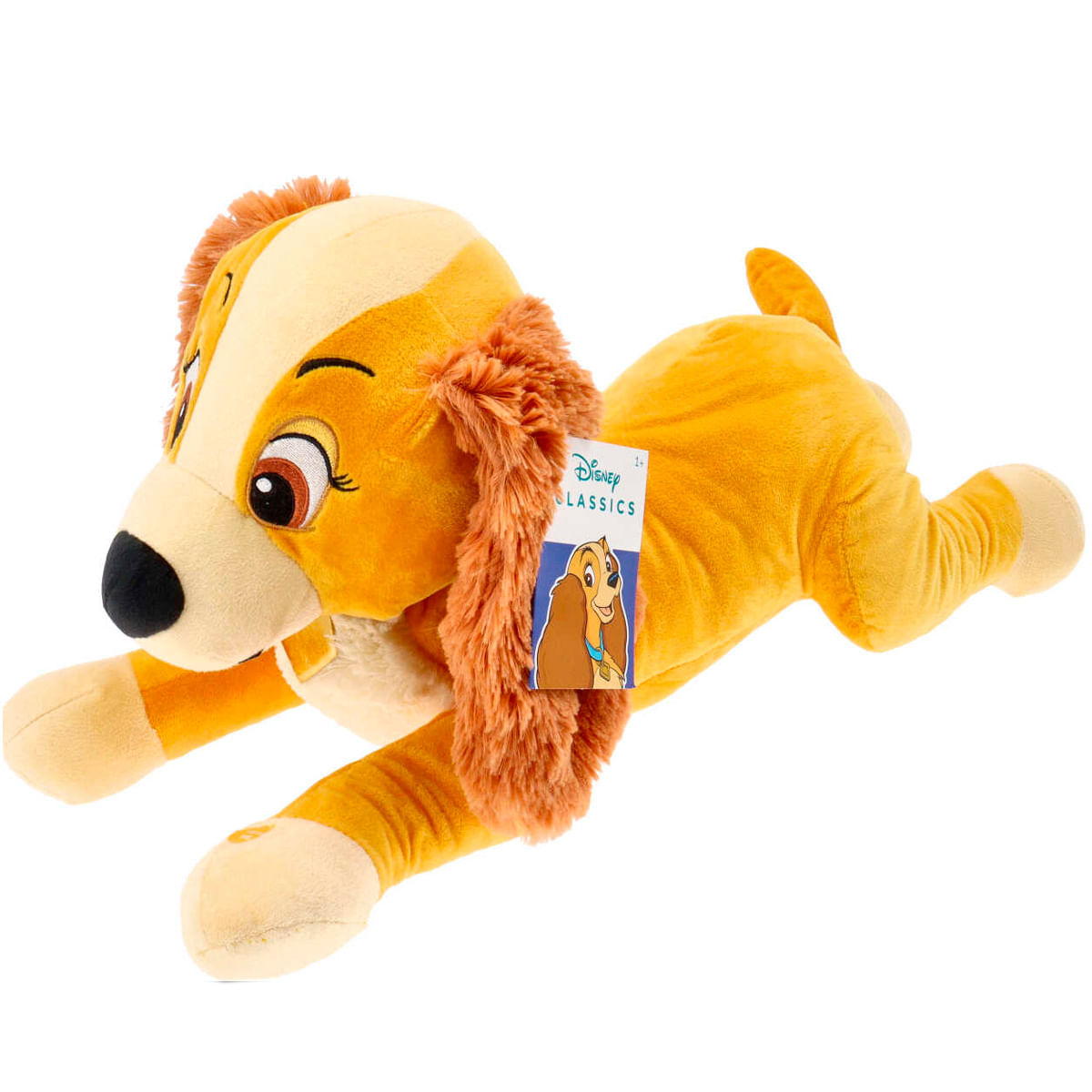 Un suave peluche de perrito Disney Classics con pelaje marrón y ojos grandes.