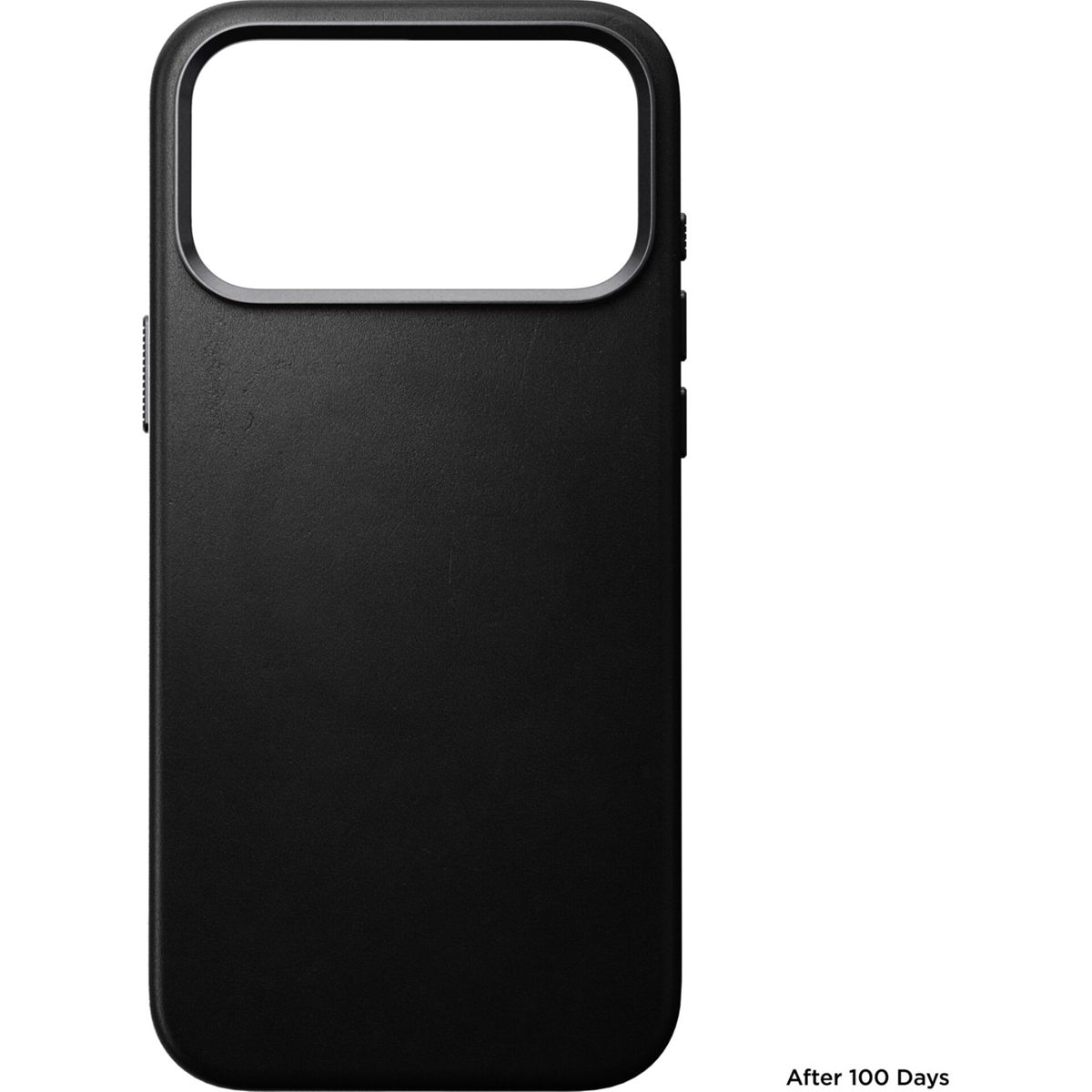 Eine schwarze Smartphone-Hülle mit einem großen rechteckigen Kameraausschnitt auf der Rückseite.