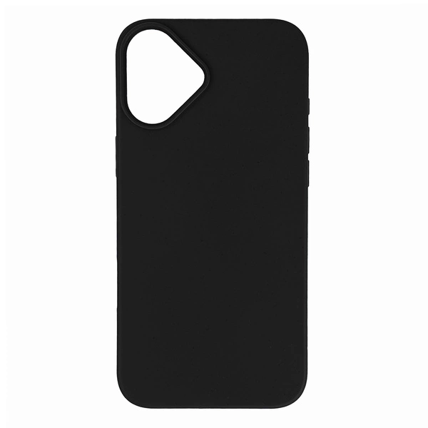 Una custodia protettiva nera unita per smartphone con un ritaglio triangolare per la fotocamera.