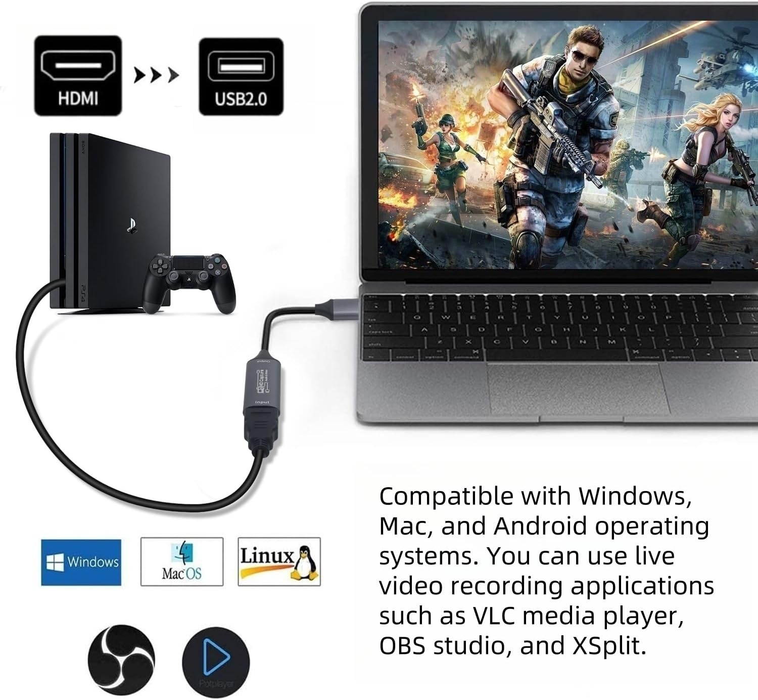 PS4 angeschlossen an Laptop mit Video-Capture-Karte.