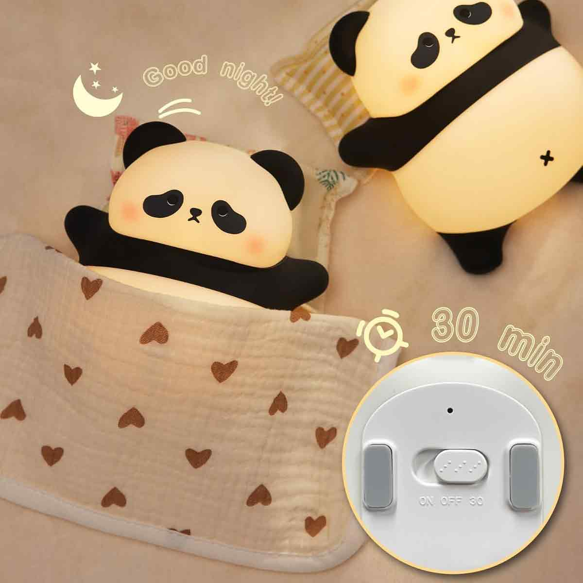 Zwei süße Panda-Nachtlichter im Bett mit einem 30-Minuten-Timer.