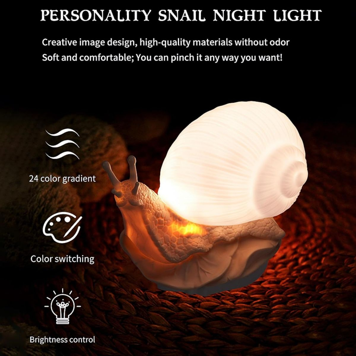Eine weiße Schreibtischlampe in Form einer Schnecke mit Lichteffekten.