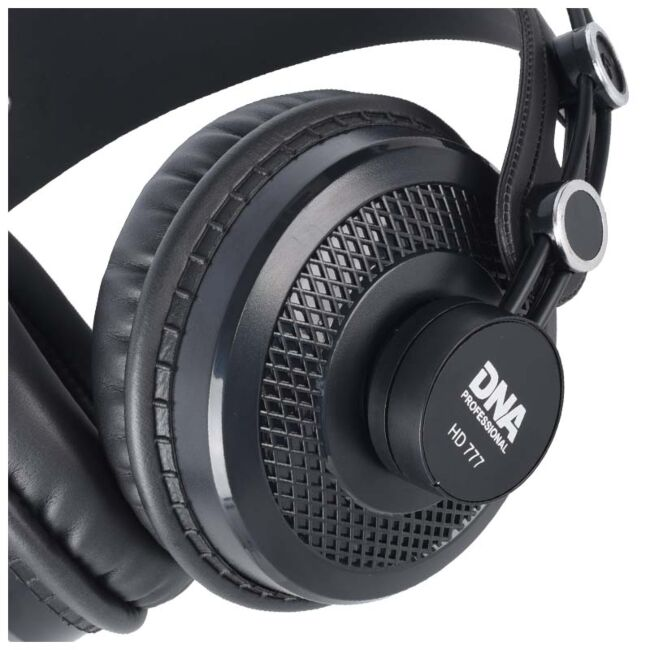 Schwarze DNA HD 777 Over-Ear-Kopfhörer mit Mesh-Design und gepolsterten Ohrmuscheln.
