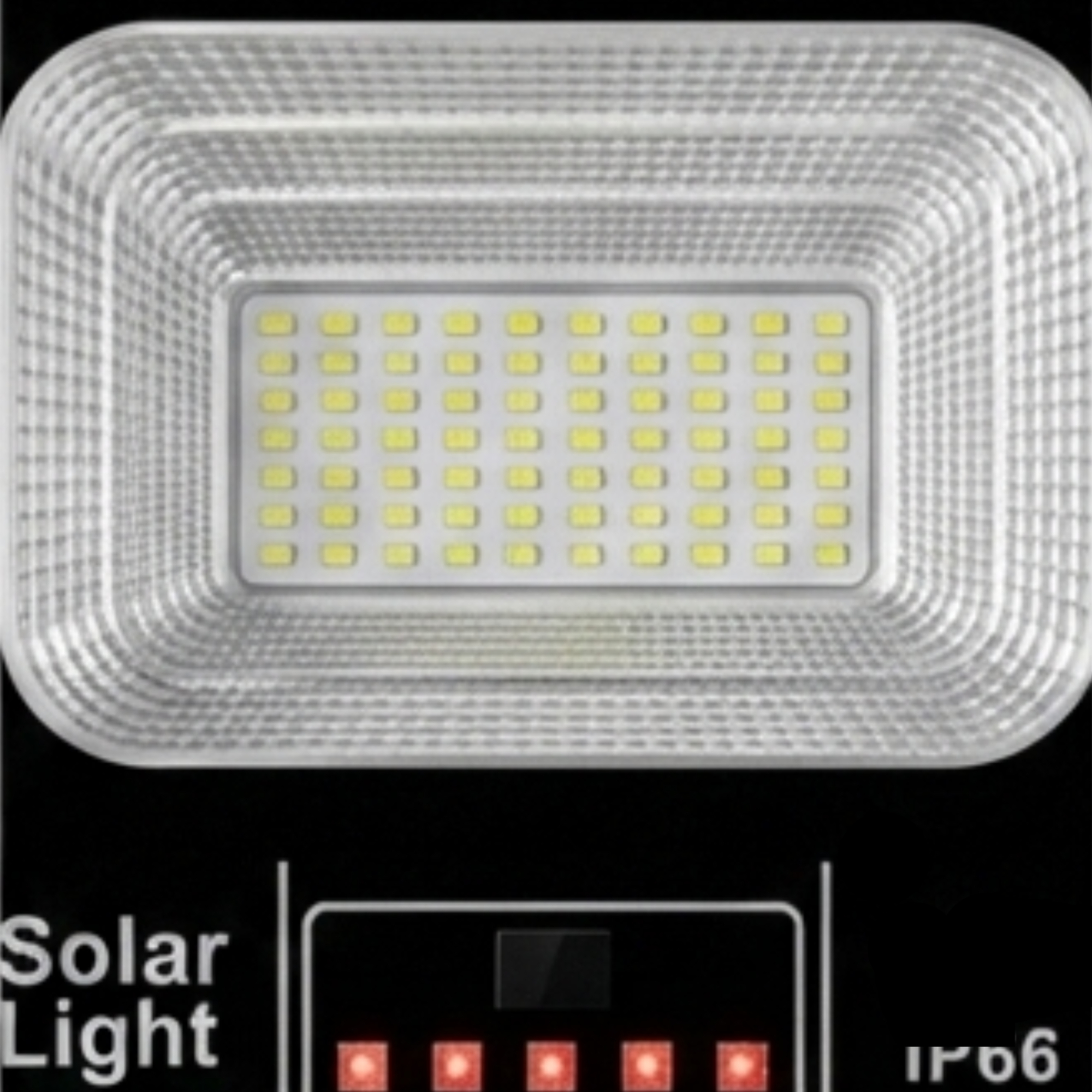 Luz solar con numerosos diodos LED blancos y cinco luces rojas en la parte inferior.
