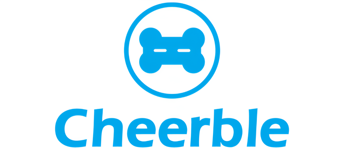 Il logo Cheerble in blu su sfondo bianco mostra un osso in un cerchio.