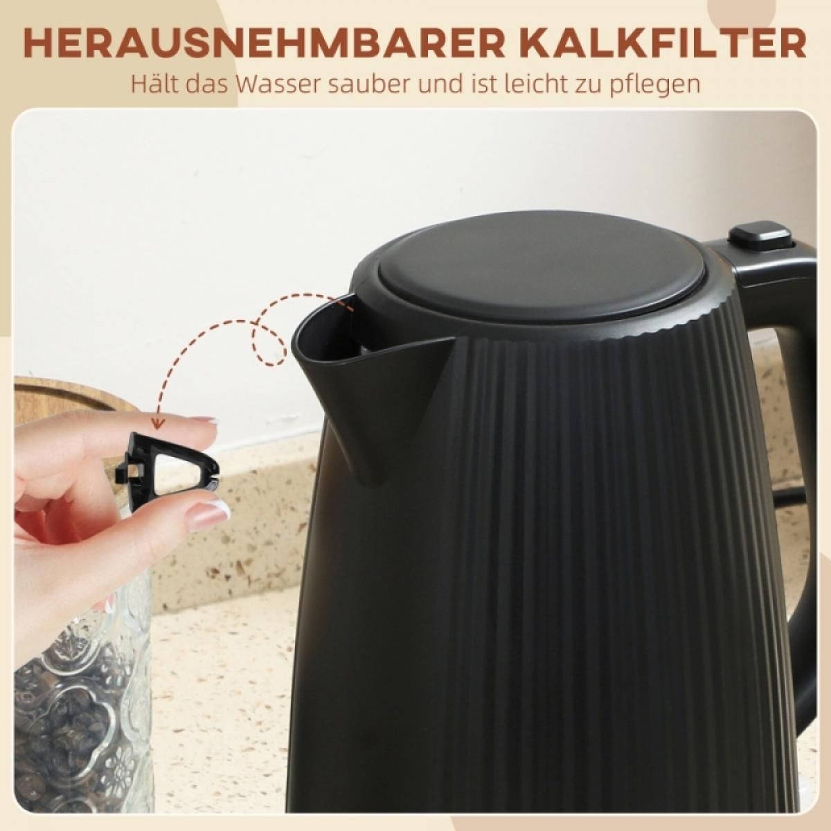 FLYSTAR Schnellkocher 2200W mit Kalkfilter Wasserkocher, Schwarz