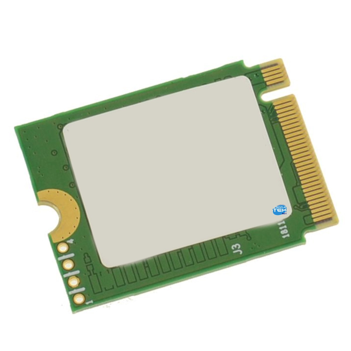 Piccola scheda elettronica verde con un grande chip metallico e connettori dorati.
