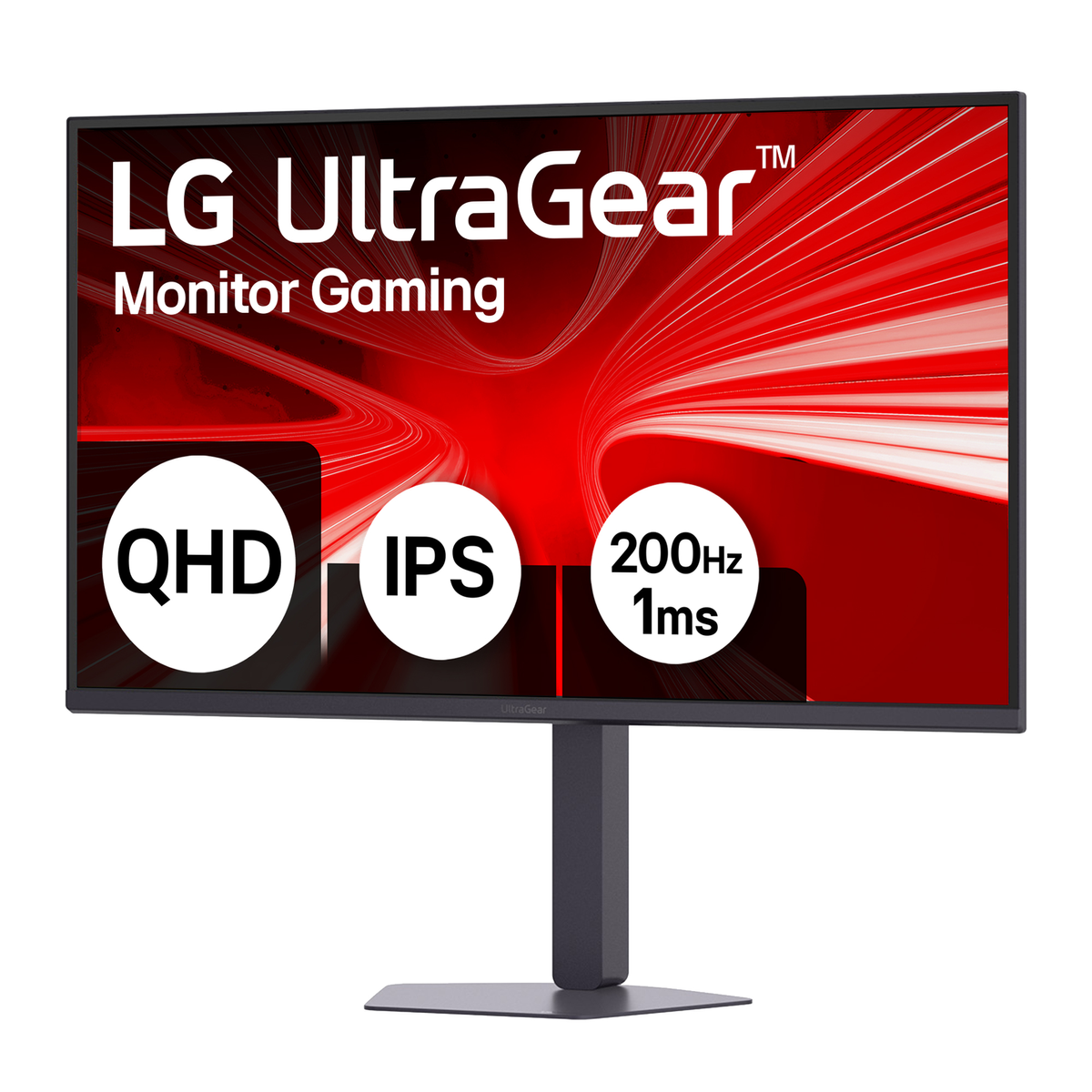 Monitor gamingowy LG UltraGear z czerwonym ekranem, QHD, IPS i 200Hz 1ms.