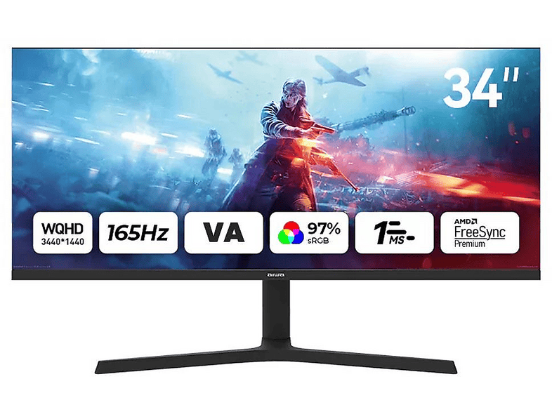 AIWA MP3424-Y VA Curved 34 inç UWQHD 1 ms 165 Hz Gaming Monitör Black
