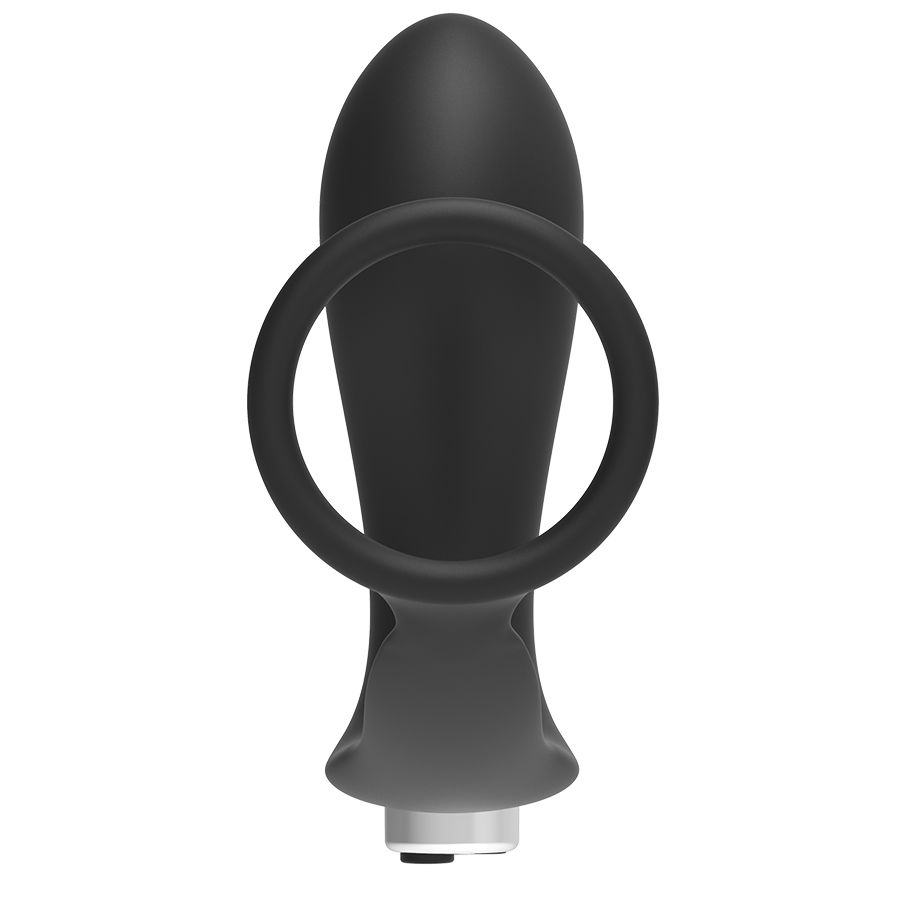 Un accesorio de bienestar negro y liso con un anillo redondo sobre fondo blanco.